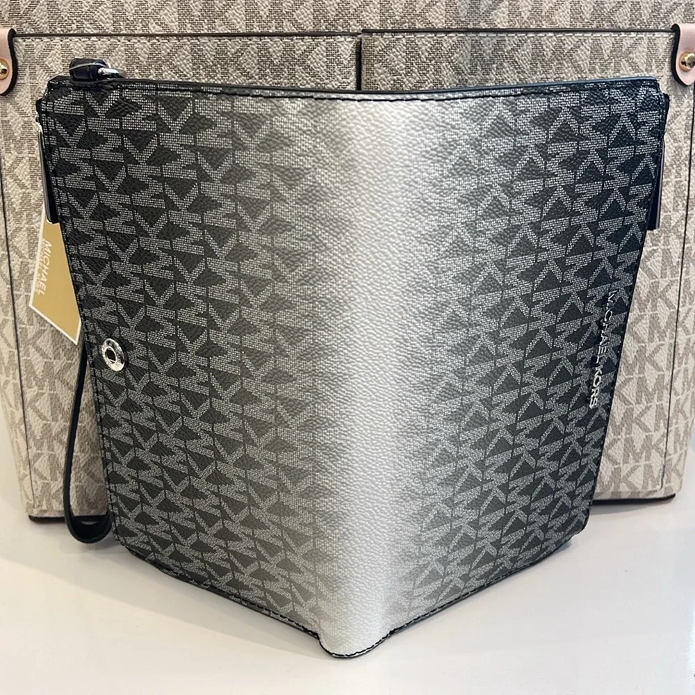 Michael Kors Jet Set Large Ombré Signature Logo Wristlet Wallet Phone BLACK NWT